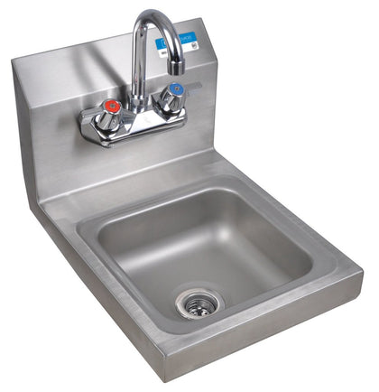 BK Resources BKHS-W-SS-P-G Wall Mounted Stainless Steel Space Saver Hand Sink with 3.5" Gooseneck Faucet, 9" x 9"Bowl Size, 12.18" Height, 16" Width, 12" Length