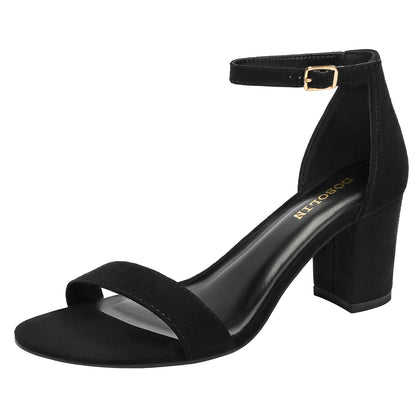 Wide Width Heels for Women Dress Shoes Heeled Sandals 2.5-Inch Low Block Chunky Ankle Strap Strappy Open Toe Pumps