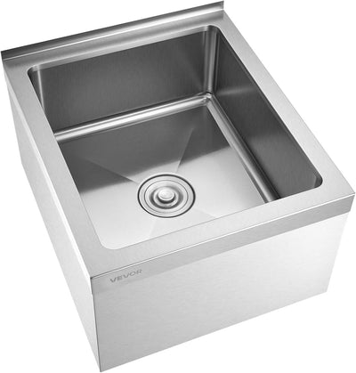 Stainless Steel Floor Mop Sink, 22 x 19 x 12 in, 304 Stainless Steel, with Backsplash, 3-in-1 Filter and Wall-Mounted