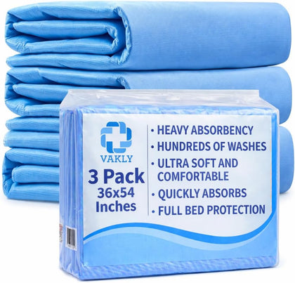 Washable Reusable Underpads 36x54, Incontinence Bed Pads, 3 Pack