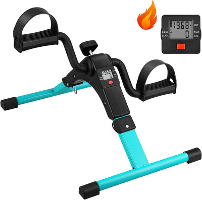 Folding Pedal Exerciser - Mini Exercise Bike Under Desk Bike Pedal Exerciser with LCD Display for Arms and Legs