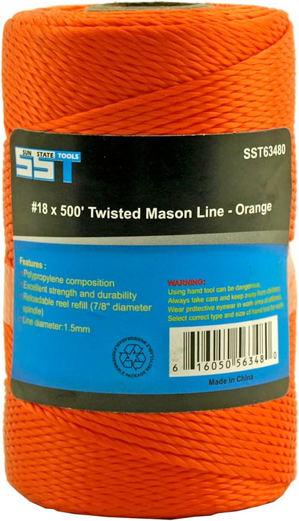 SST - #18 x 500' Twisted Polypropylene Rope Twine Mason Line - Great for Masonry Jobs, DIY Projects, Net Making