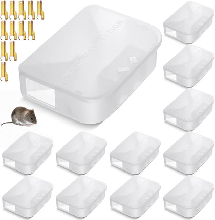 12 Pcs Mouse Bait Stations with Keys, Indoor Outdoor Traps,Clear | Lockable Mouse Boxes for Safe Decon Bait Use