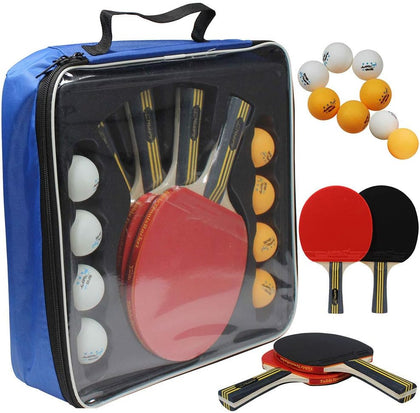 Ping Pong Paddles Set of 4, 4 Ping Pong Paddles and 8 Balls with Case