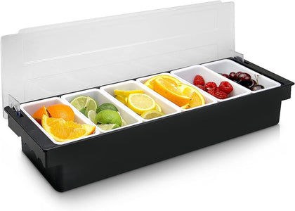 Ice Cooled Condiment Caddy with Lid, 6 Removable Bins