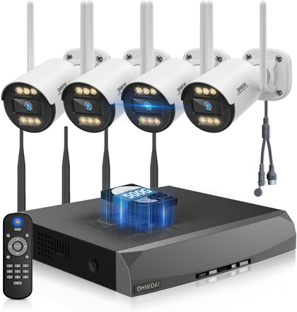 《130°Wide Angle & Two-Way Audio》Wireless Security Camera System Outdoor, WiFi Cameras Systems,Video Surveillance DVR