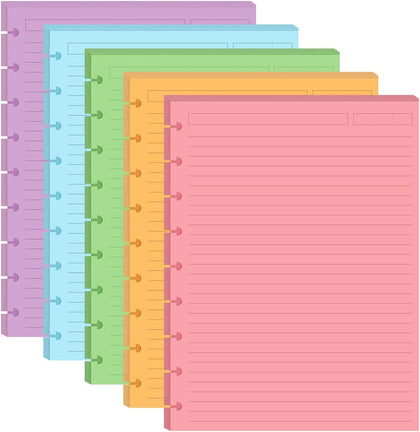 9-Disc Discbound 5 Colorful Line Paper Pre-punched Happy Planners Inserts, 100Sheets/200Pages Classic Size Line