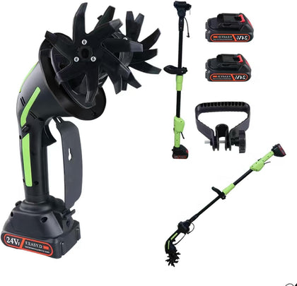 24V 2-in-1 Cordless Tiller Cultivator, 4-Inch Tilling Width and Depth, Handheld with Extension Rod, 235 RPM Electric