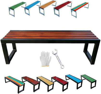 Outside Park Bench Garden Chair 31" 39" 47" 59" 71" Patio Benches for Outdoors, Metal Garden Bench 2-4 Person Wood