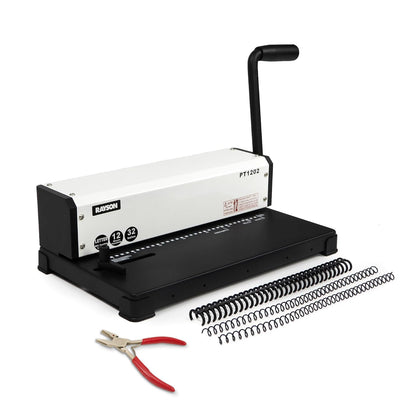 PT1202 3:1 Coil and Click Binding Machine, 32-Hole, 12-Sheet Punch | 32 square holes for Letter-size sheets, with