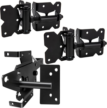 Self Locking Gate Latch and Gate Hinges Set Heavy Duty Hardware Hinges for Vinyl and Wood Fence with Installation