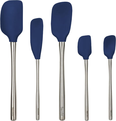 Stainless Steel Handled Silicone Spatula Set of 5 Deep Indigo, Dishwasher Safe Kitchen Spatula Set for Cooking