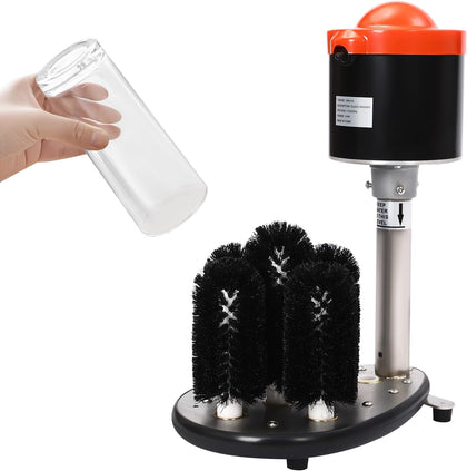 Electric Cup Cleaning Machine Commercial, 304 Stainless Steel Glass Washer for Bars & Cafes with 5 Brushes, 200