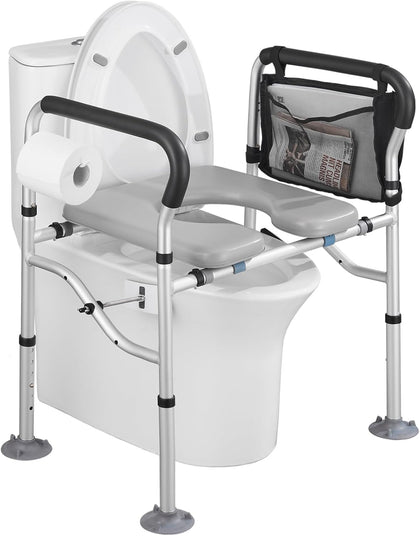 Raised Toilet Seat 400lbs, Toilet Seat Risers for Seniors, Handicap Elevated Toilet Seat with Handles & Padded Seat