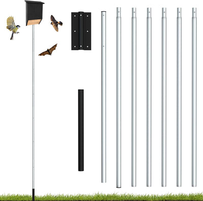 21' Aluminum Bat House Pole, Telescoping Purple Martin House Pole, 7-Section Design with 8-Hole Ground Socket for