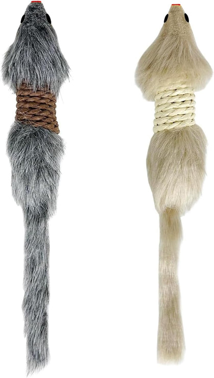 2Pcs Cat Mice Toys,Faux Fur Cat Kicker Toys Large Mice with Long Tail Without Catnip, Interactive Catch Play Mouse