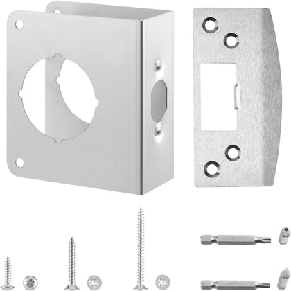 MP9454 Reinforcement Plate & Strike Plate for 1-3/8" Doors, 2-3/8" Backset | Stainless Steel,Includes Door Strike