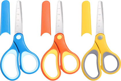 3 Pieces Kids Scissors Blunt Tip 6" Small Stainless Safety Scissors with Cover for Toddler Preschool Age 4-7 8 9