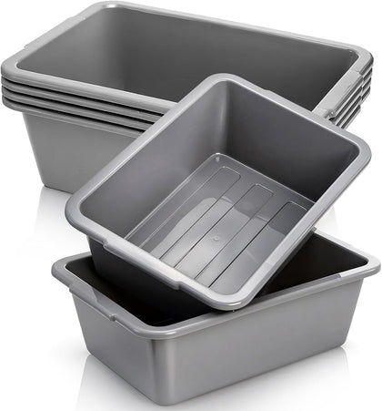 6 Pack Plastic Bus Tubs, 8L Meat Lugs Tote for Restaurant, Small Food Service Tub Wash Dish Basin Pans, Meat
