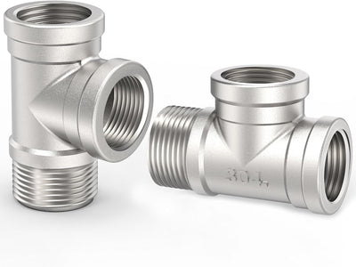 ChillWaves 304 Stainless Steel Pipe Fitting, Male Run Tee 3/4" NPT Female x 3/4" NPT Female x 3/4" NPT Male Thread Adapter(2-PACK)