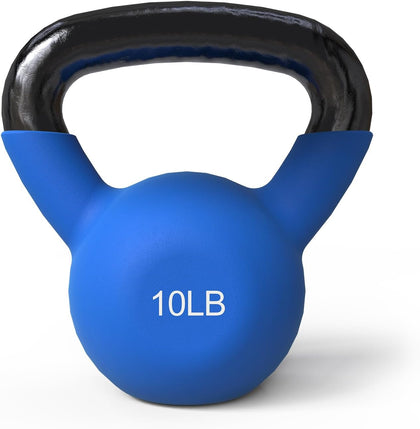 Neoprene Coated Cast Iron Kettlebells 5-30LB Set, Solid Weight Set with Wide Grip Handle and Flat Bottom, Ideal for