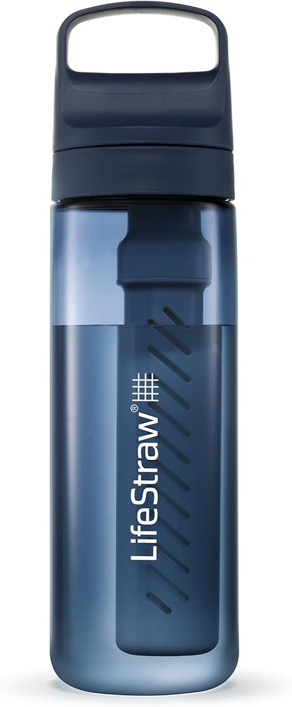 Go Series Water Filter Bottle - BPA-Free, Removes Bacteria, Parasites, Microplastics, Improves Taste, 22oz, Aegean Sea