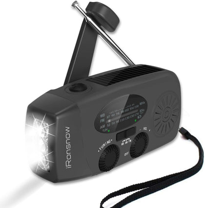 Solar Emergency Hand Crank Weather Radio, 2000mAh NOAA AM/FM | Portable Self Powered Radios with SOS Alarm LED