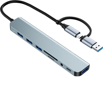 USB C/USB Hub Multiport Adapter,Aluminum 8 in 1 USB Splitter | USB 3.0 Hub SD/TF Card Reader,1 x USB 3.0, 3 x USB
