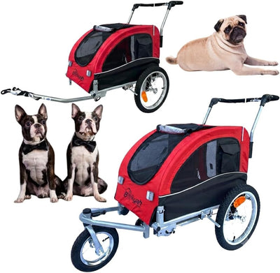 Booyah Medium pet Dog Bike Bicycle Trailer, Stroller and Jogger with Suspension,40 pounds, Adjustable Handlebar, Slow