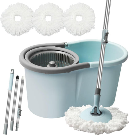 Spin Mop and Bucket, Mop and Bucket with Wringer Set for Home, 360 Spinning Mop Bucket Floor Cleaning Tool with 3