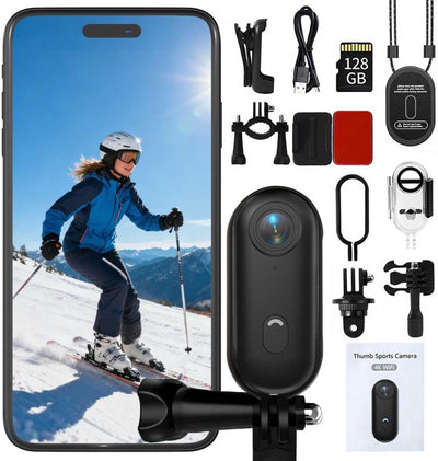 4K 128GB Thumb Action Camera, Hands-Free Magnetic POV Sports Cam | Waterproof Wearable Design with Magnetic Mount