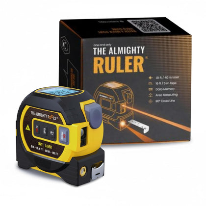 The Almighty Ruler Laser Tape Measure | Laser Distance Measurer, Heavy-Duty Tool with Cross Marking Feature, Smart