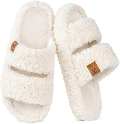 Womens Fuzzy Open-toe Slippers Memory Foam Indoor House Shoes | machine-washable,gifts,memory foam,anti-slip