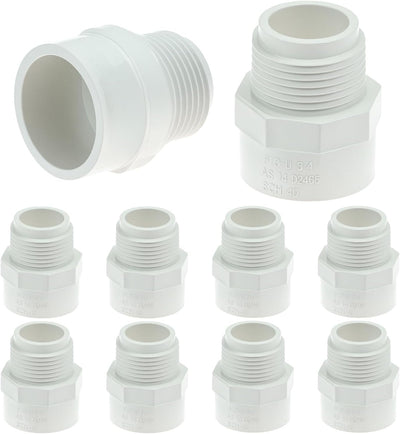 QWORK 10 Pcs 3/4 Inch PVC Fittings Male Adapter, Socket x Male Pipe Thread, 2 Way PVC Pipe Coupling