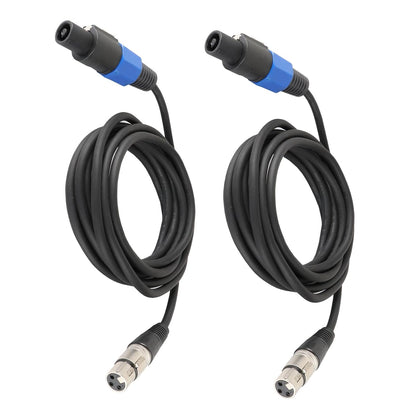 15 Feet Pack of 2 SpeakOn to XLR Cable - 2pcs Speak-On Male to 3 Pole XLR Female Extension Wire - 15ft. DJ PA Stage