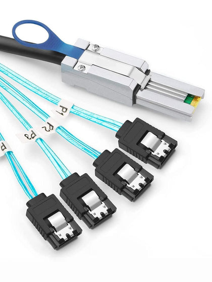 CableCreation Mini SAS 26Pin (SFF-8088) Male to 4 SATA 7Pin Female Cable, Mini SAS Host/Controller to 4 SATA Target/Backplane, 1M / 3.3FT