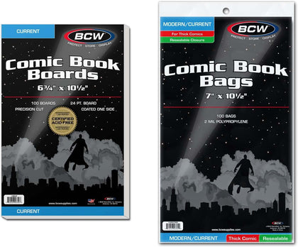 Resealable Thick Current Comic Bags & Backing Boards (100 ct) | Acid-Free Comic Bags and Boards Storage & Protector |