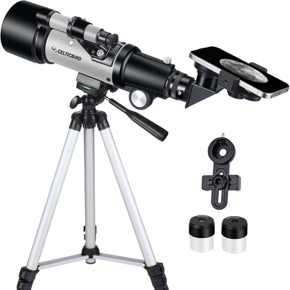 Telescope 70mm Aperture 400mm Astronomical Refracting Telescopes - Travel Telescope with Tripod, Phone Adapter(Silver)