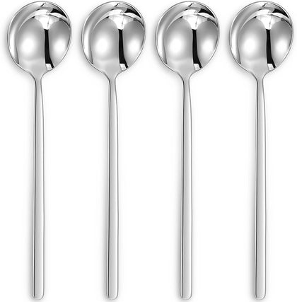 Premium 4-Piece 18/10 Stainless Steel Korean Soup Spoons (Plain)