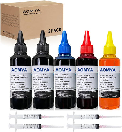 5 X 100ML Universal Dye Ink Refill Kit for HP Canon Epsn Brother Lexmark Printers Compatible Cartridges Refillable