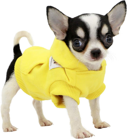 Dog Cotton Hoodies Sweatshirts for Small Dogs Chihuahua Puppy Clothes Cold Weather Coat-Yellow/XXS