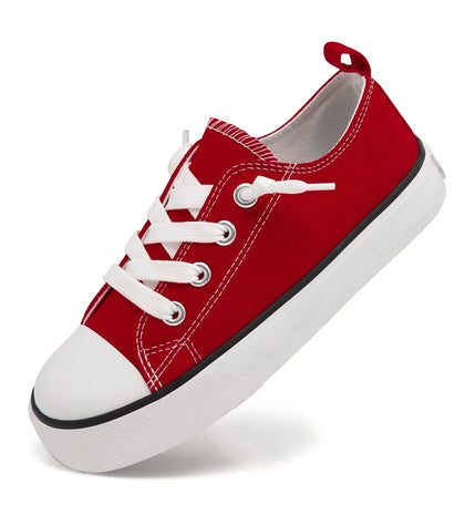 Boys Girls Cushioned Canvas Shoes Slip On Sneakers Soft and Durable Red