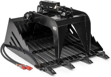 Mini Skid Steer Skeleton Rock Grapple Rake with Bolt-On Teeth, Toro Style Mounting System, Reinforced Side Cutters