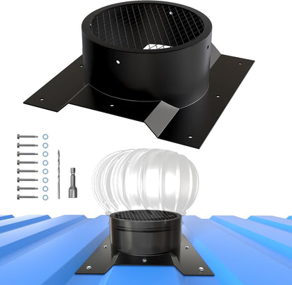 8" Roof Whirlybird Turbine Vent Adapter with Built-in Metal Mesh, Shipping Container Corrugated Roof Vent Adapter for