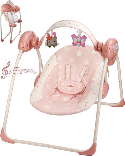 Baby Swings for Infants, Tiny Marvels Foldable Swing with Music,0-9M, 20lbs | Five swing speeds, dual power supply