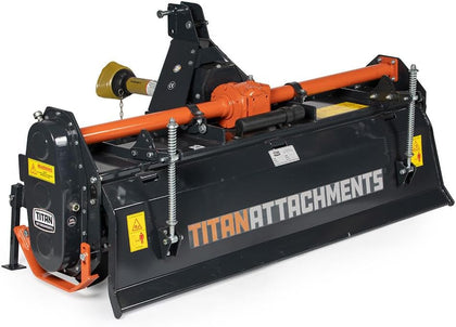 3 Point 60" Rotary Tiller Attachment Fits Cat 1 Tractors, Charcoal Finish, Single Speed PTO Driven Cultivator with a