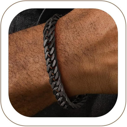 Mens Stainless Steel Cuban Link Bracelet, Tarnish Resistant | 6/8/12/17mm Silver/Black/Gold Sturdy Hip Hop Wrist