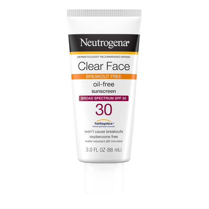 Neutrogena Clear Face Sunscreen for Acne-Prone Skin SPF 30, Broad Spectrum Facial Sunscreen Lotion, Lightweight, Non