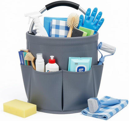 Cleaning Caddy with Handle, 17L Foldable Storage Basket, Heavy Duty 600D Oxford Cloth Organizer, Portable Supply Bag
