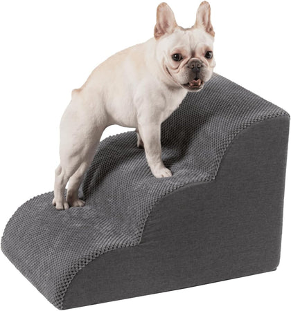 Pet Stairs for High Beds Small & Large Dogs & Cats – High-Density Foam Steps with Removable, Machine-Washable Cover –